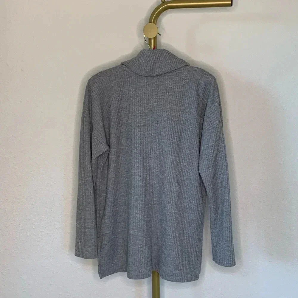 LOFT Grey Waffle Knit Oversized Pullover Tunic Sweater Cowl Neck sz S